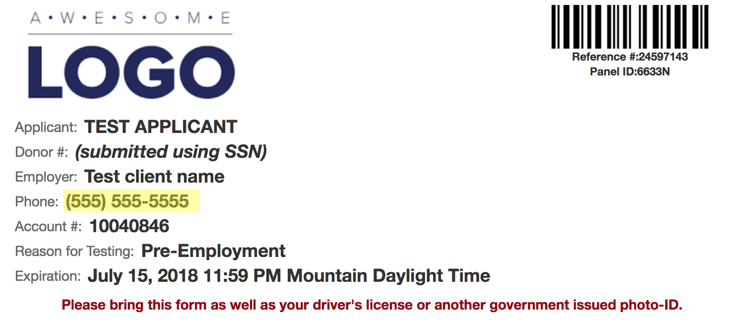 CRA phone number to replace client phone number on drug screening